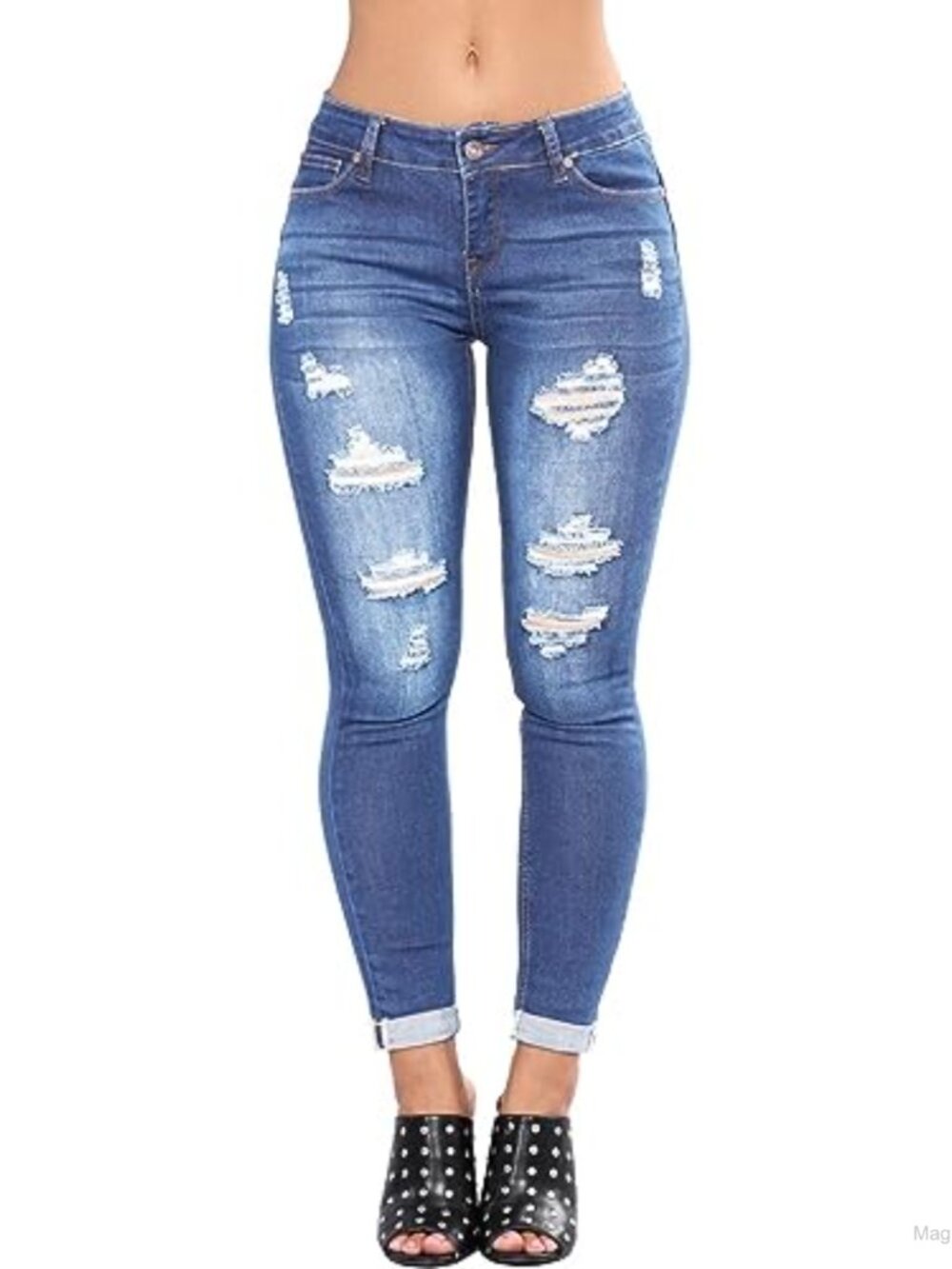 Stretchy Ripped Skinny Jeans Mid Rise Denim Pants Ankle Cropped